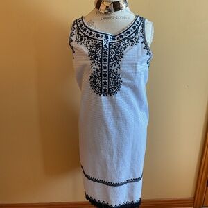 Vineyard Vines Blue White Stripe Fringe Embroidered Dress 16
